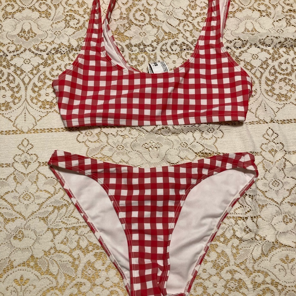 Hot pink plaid bikini